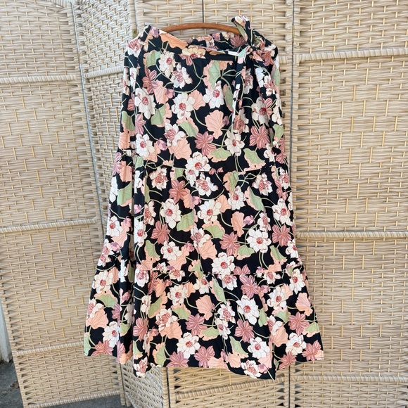 Who What Wear Black Floral Tie-Waist Maxi Skirt, Bohemian Summer Skirt Size L - Picture 2 of 6